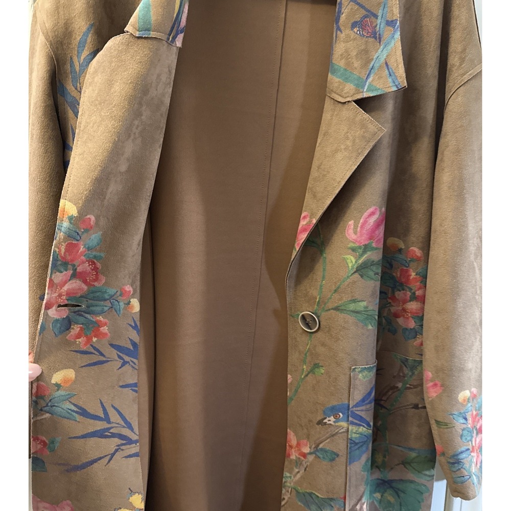 John Mark Women's Sz Small Statement Blazer Floral Birds Print Brown Oversized - Picture 4 of 14